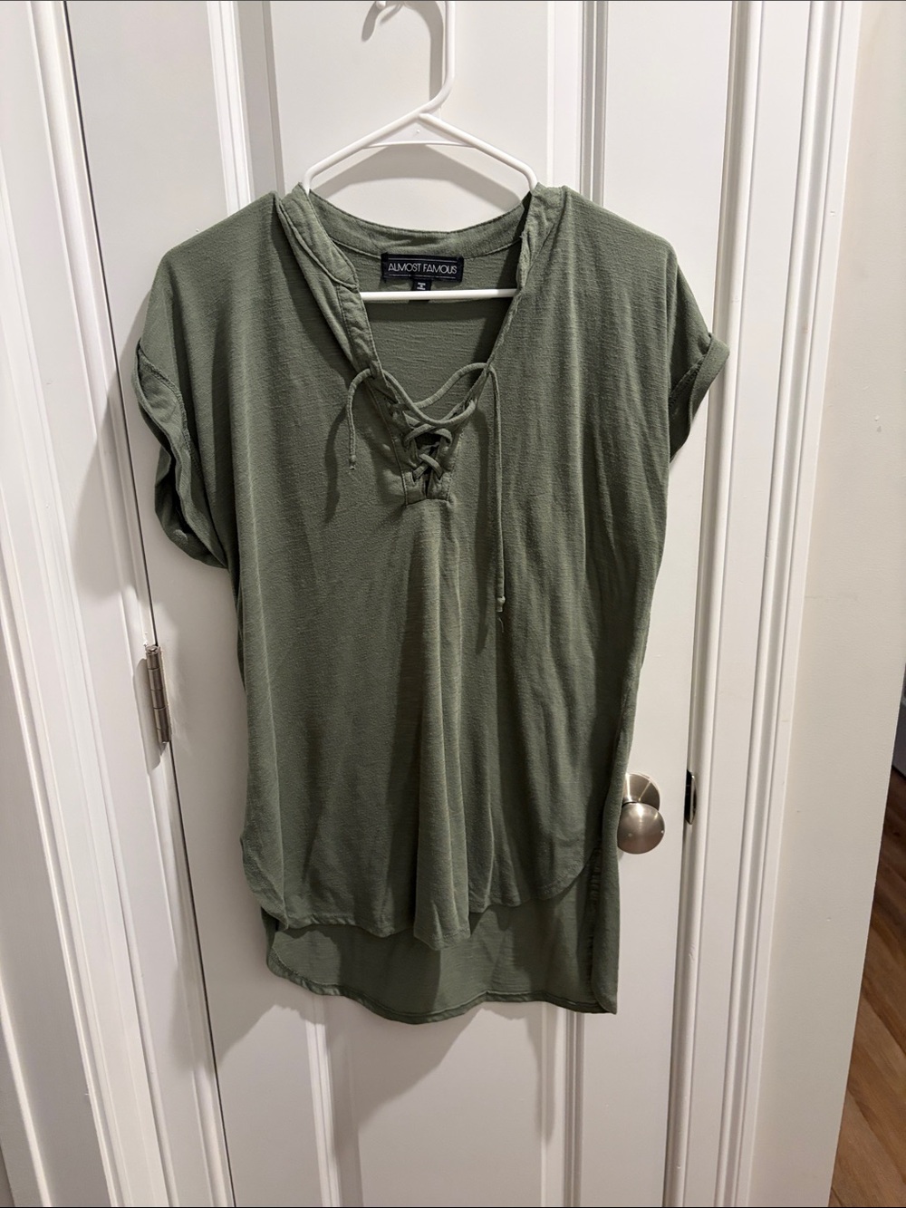 Almost Famous Olive Lace-Up V-Neck Tunic Top